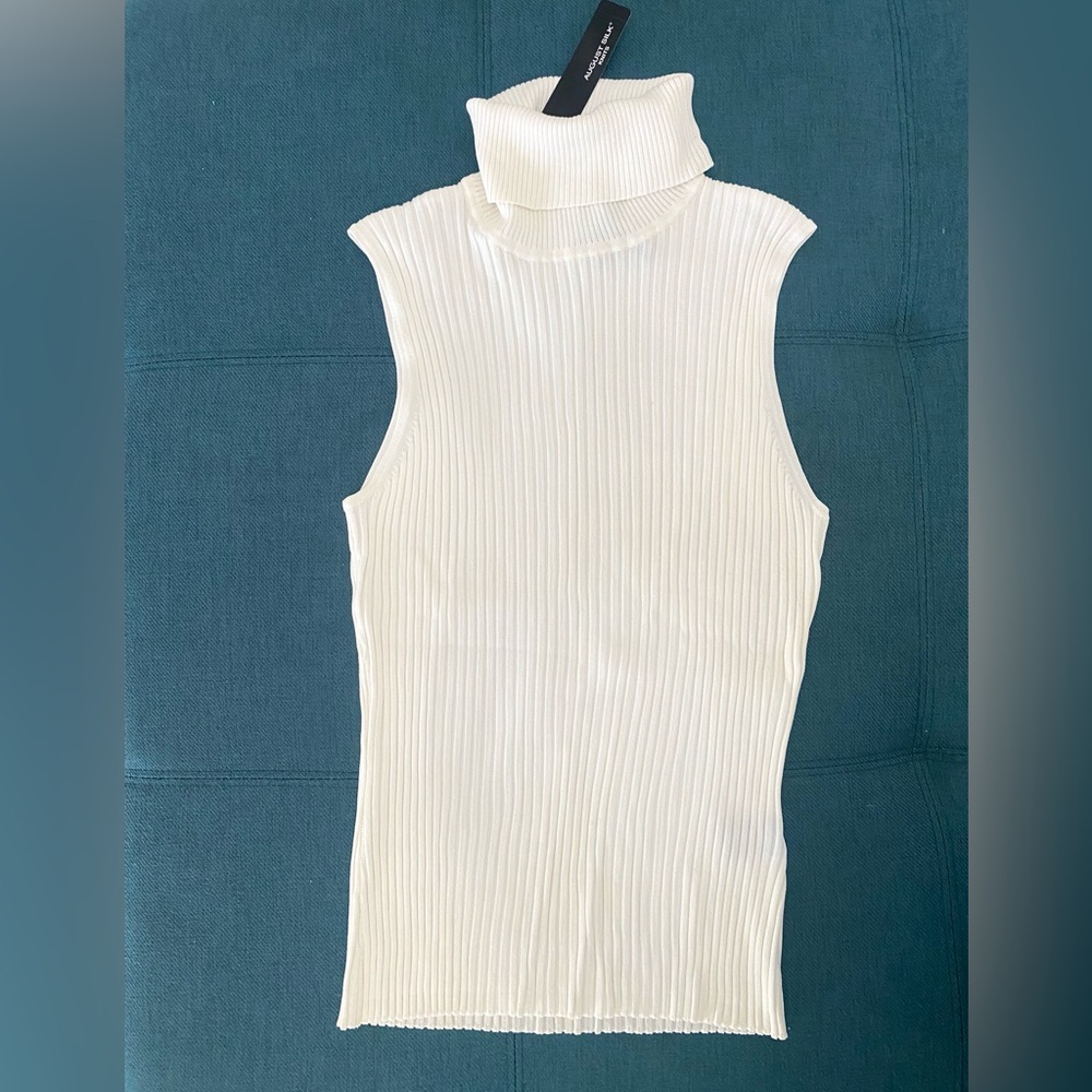 New August Silk off white sleeveless turtleneck. Ribbed. New with tags.